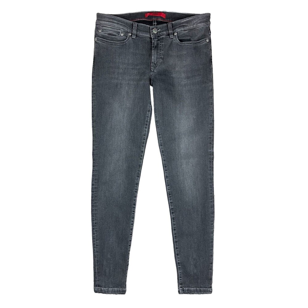HUGO Hugo Boss Women's Low Rise Skinny w Zip Ankle Jeans Size 26 Gray Denim